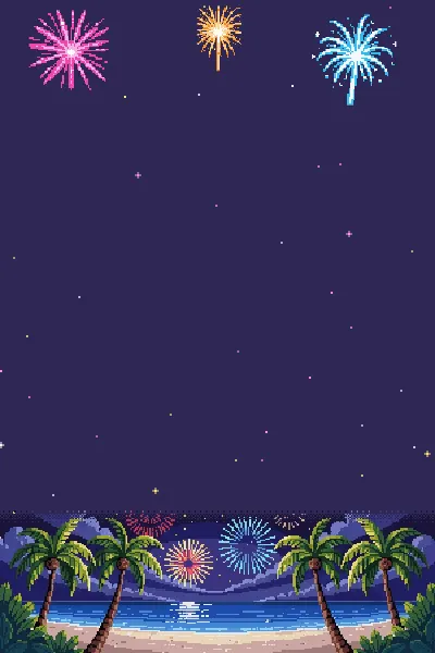Convite de Réveillon Fogos 8-bit